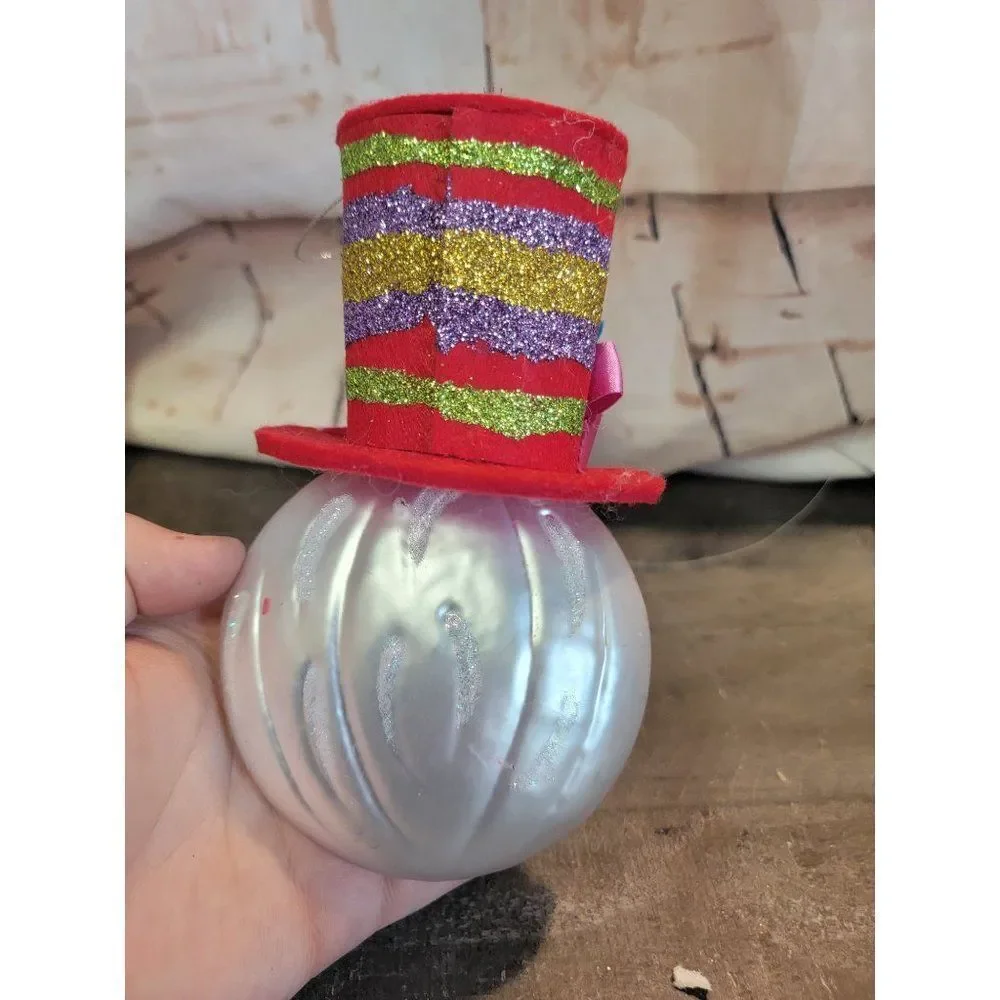 Jolly Santa face red hat blown glass ornament Xmas decor‎